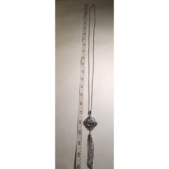 NWOT Silvertone Tassel Interchangeable Snap Tree Of Life 22" Necklace - Picture 2 of 7